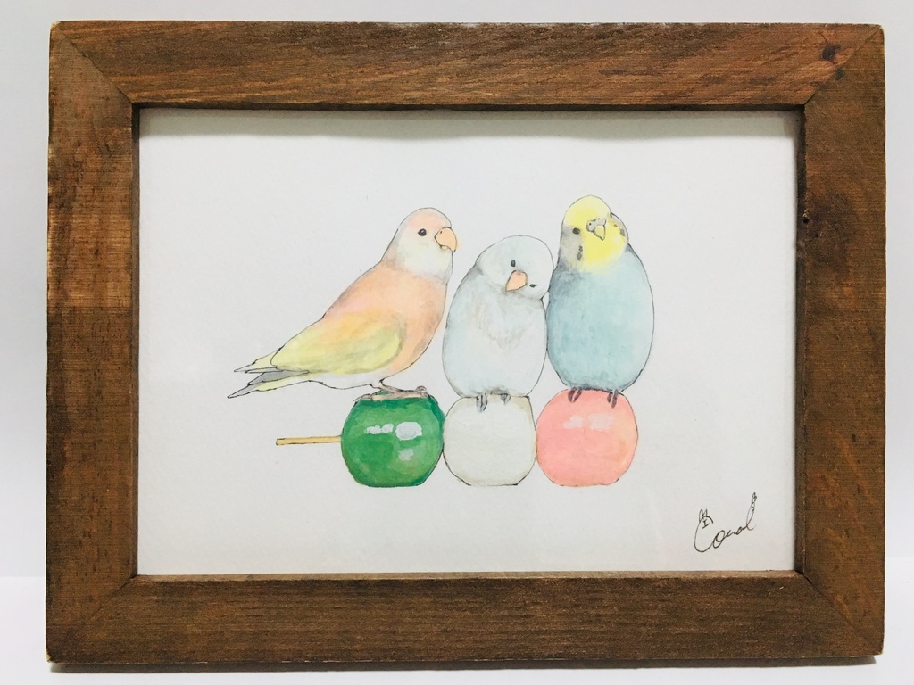 2L簡易額装済みアクリル原画「いきもの と たべもの」