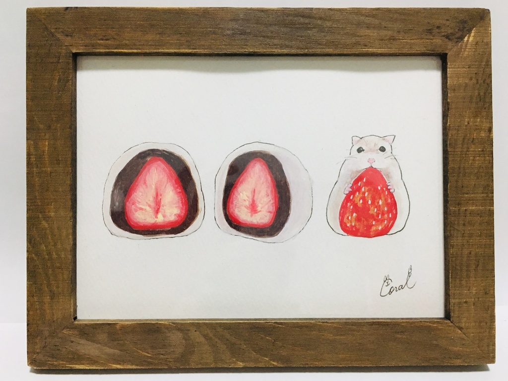 2L簡易額装済みアクリル原画「いきもの と たべもの」