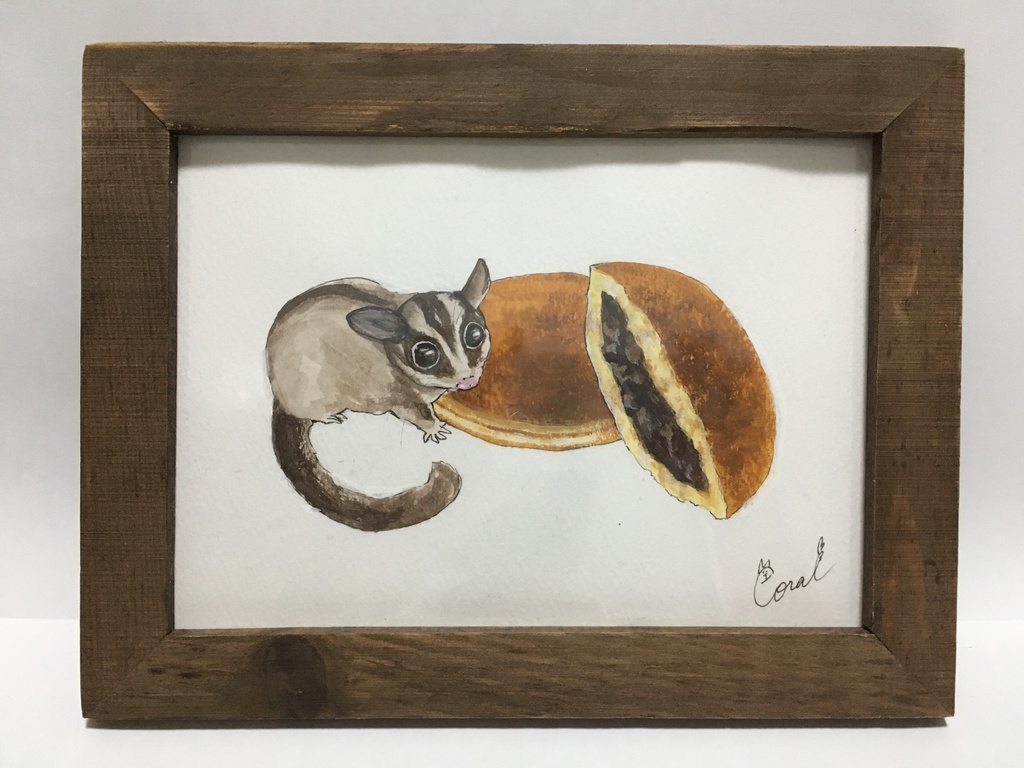 2L簡易額装済みアクリル原画「いきもの と たべもの」