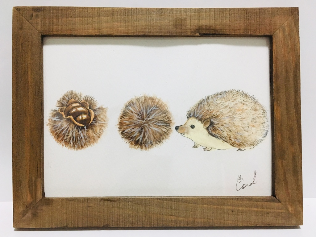 2L簡易額装済みアクリル原画「いきもの と たべもの」