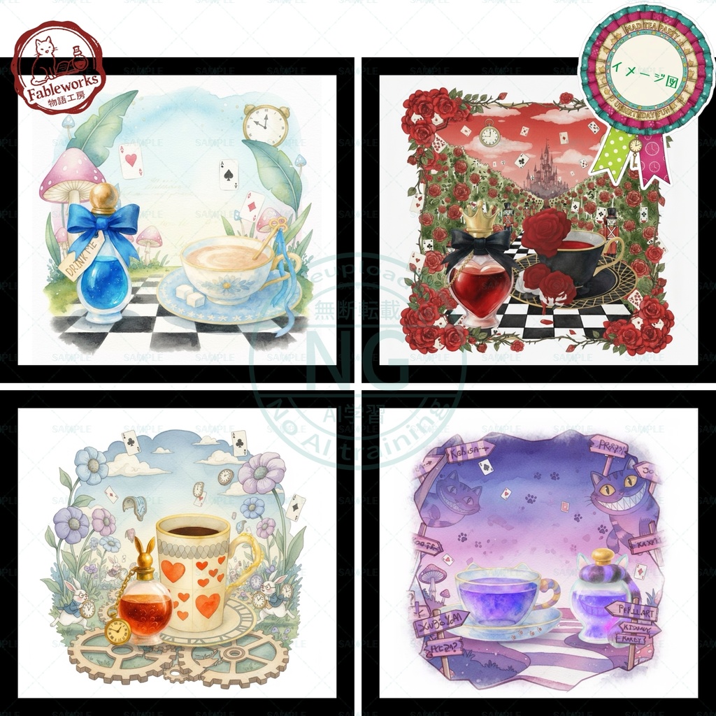 【AI生成素材】不思議の国のアリス 〜お茶会セット〜【商用利用可】