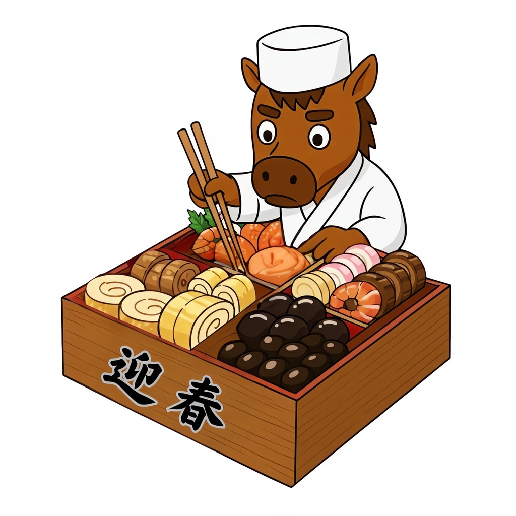 【Horse】おせち料理を詰める馬職人