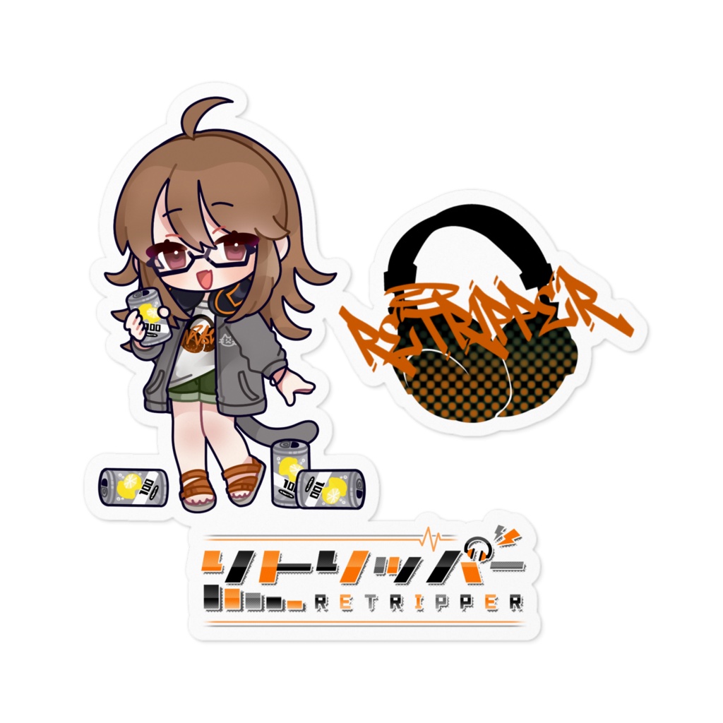 リトさんステッカー　へべれけリトさんとヘッドフォンとロゴ