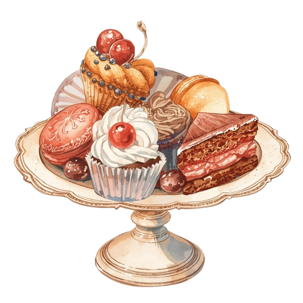 【カフェシリーズ】水彩アンティーク風 クリップアート10点セット|PNG背景透過