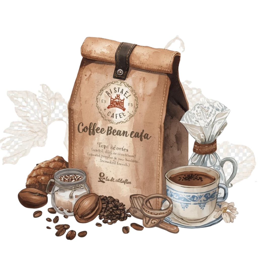 【カフェシリーズ】水彩アンティーク風 クリップアート10点セット|PNG背景透過