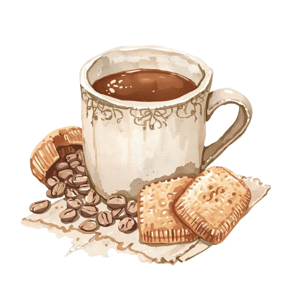 【カフェシリーズ】水彩アンティーク風 クリップアート10点セット|PNG背景透過