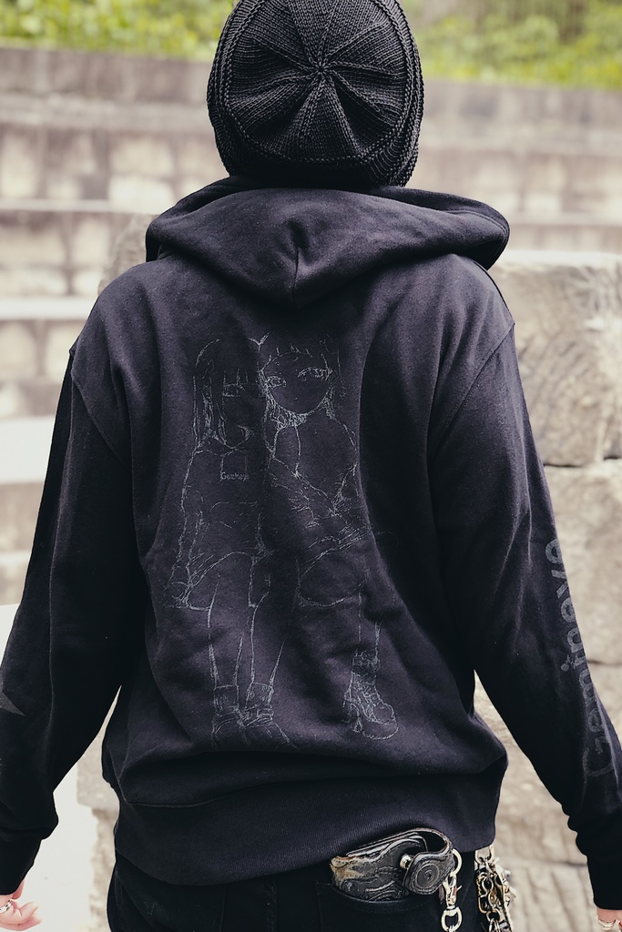 【受注生産品(月末締切・翌月末頃発送)】《黒×黒》Gemineye オリジナルフルジップパーカー