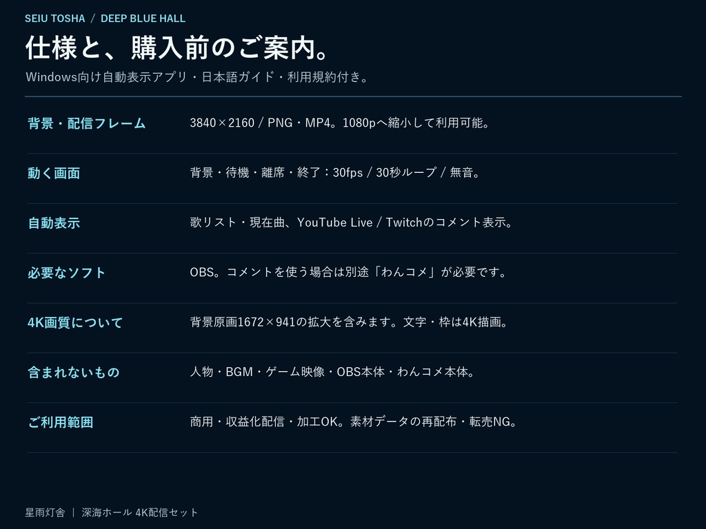 【4K・30秒ループ】深海ホール|クジラが泳ぐ配信背景・歌枠・ゲーム・待機画面|OBS
