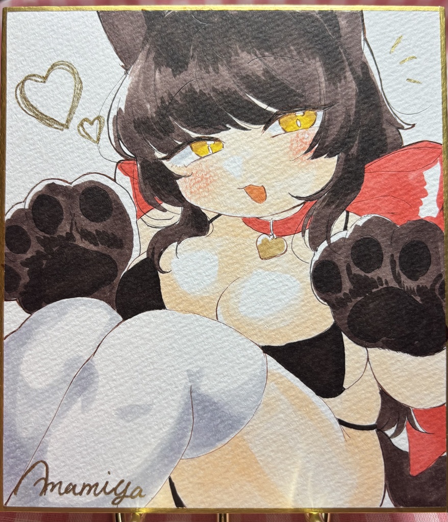 ぽっちゃり女の子の色紙【黒猫の女の子】