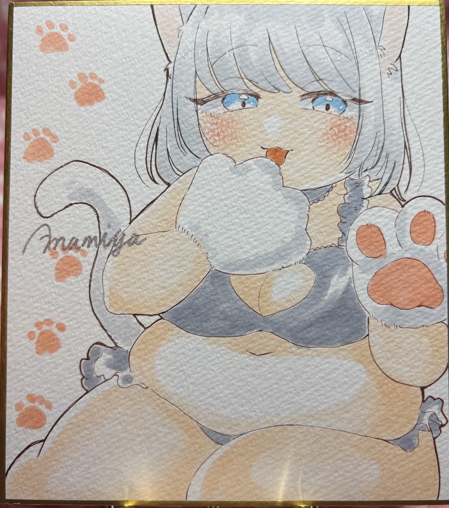 ぽっちゃり女の子の色紙【白猫の女の子】