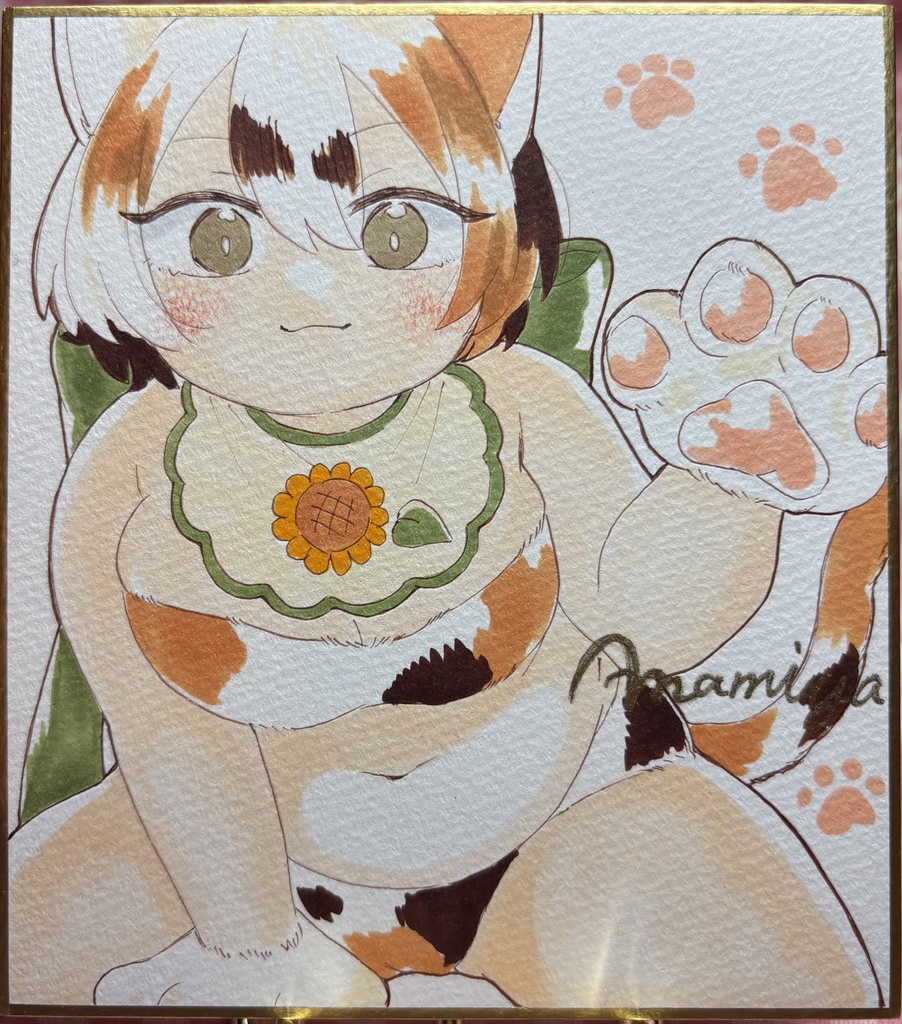 ぽっちゃり女の子の色紙【三毛猫の女の子】