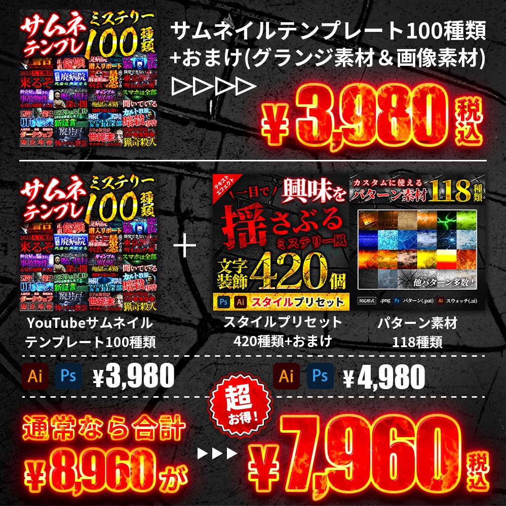 クリックを奪う!サムネイル・テンプレートパック100種類〜ミステリー、ホラー、SF、オカルト、都市伝説系〜