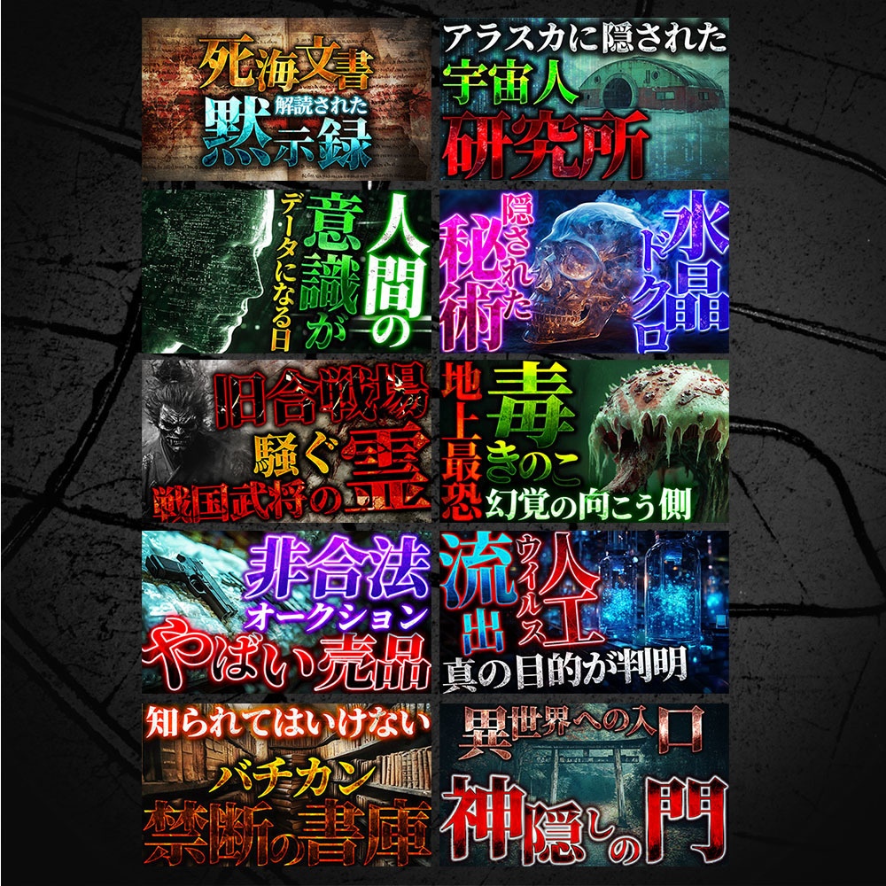 クリックを奪う!サムネイル・テンプレートパック100種類〜ミステリー、ホラー、SF、オカルト、都市伝説系〜