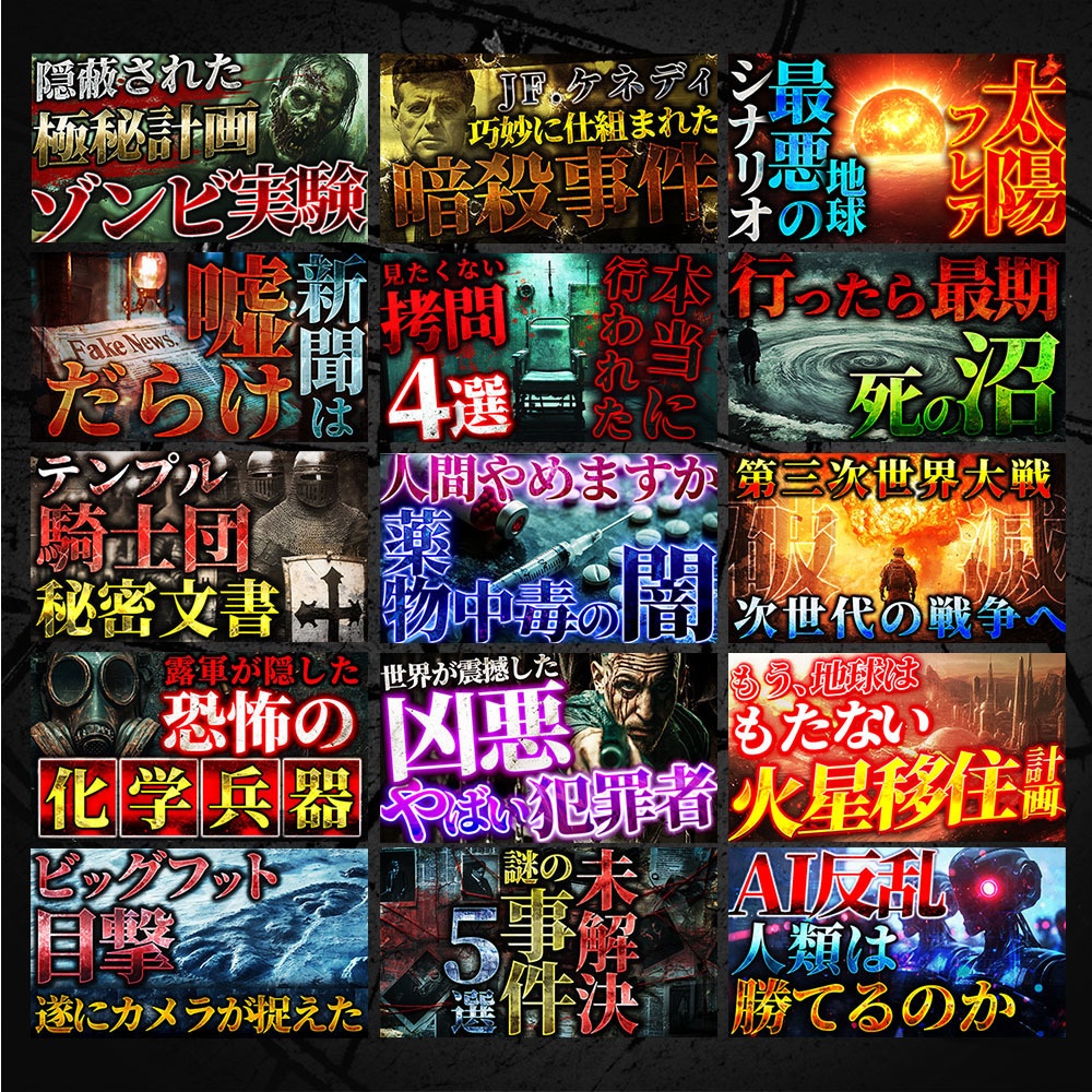 クリックを奪う!サムネイル・テンプレートパック100種類〜ミステリー、ホラー、SF、オカルト、都市伝説系〜