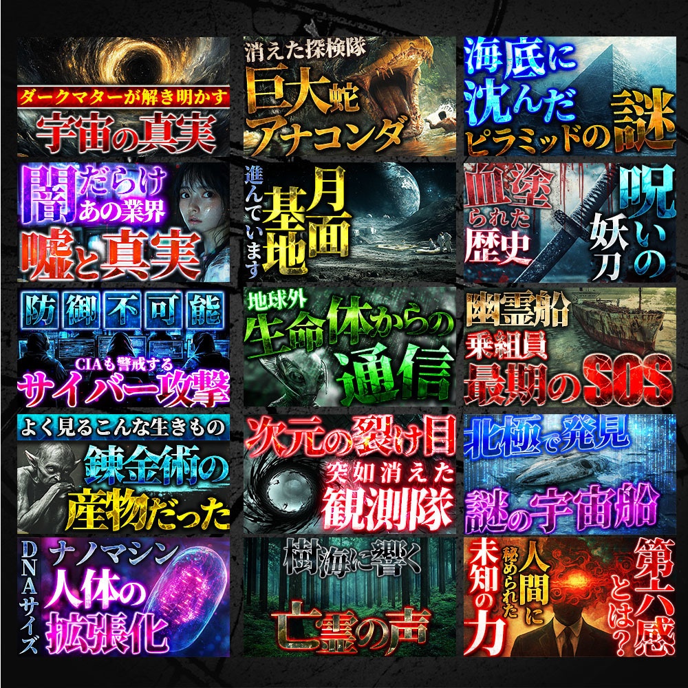 クリックを奪う!サムネイル・テンプレートパック100種類〜ミステリー、ホラー、SF、オカルト、都市伝説系〜