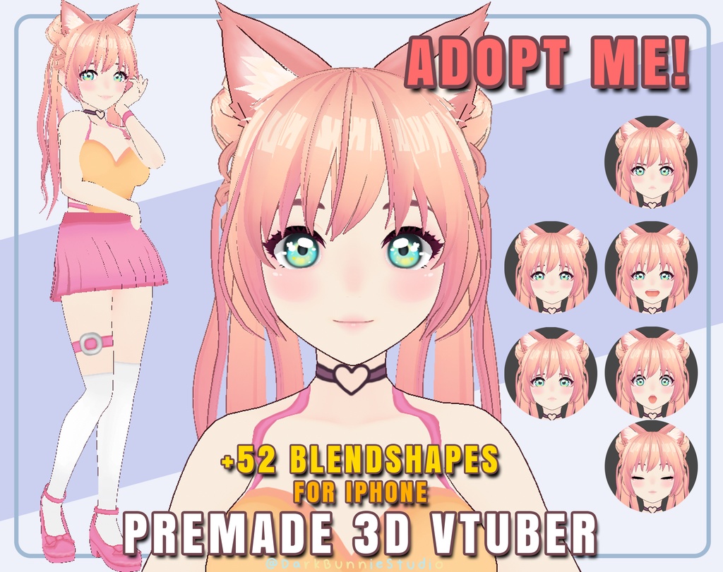 Premade 3D VTUBER Model Adoptable +52 BLENDSHAPES for iphone or ipad ( Arkit Tracking )