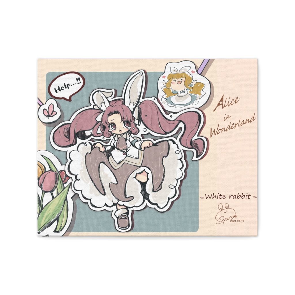 【Alice in Wonderland】キャンバス 白うさぎ