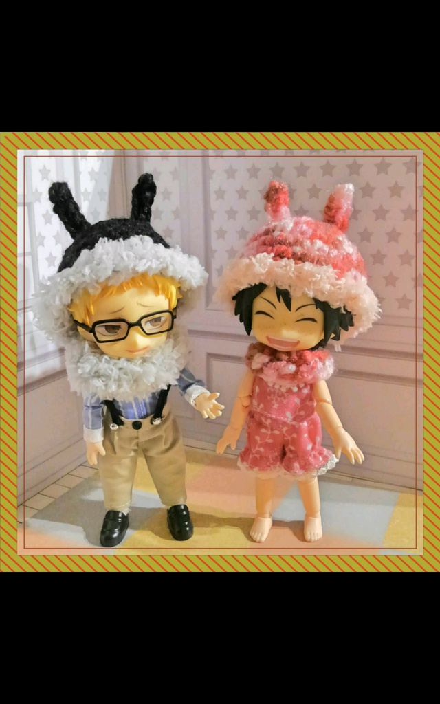オビツろいど用 ウサミミニット帽&スヌード二点セット 黒×灰色