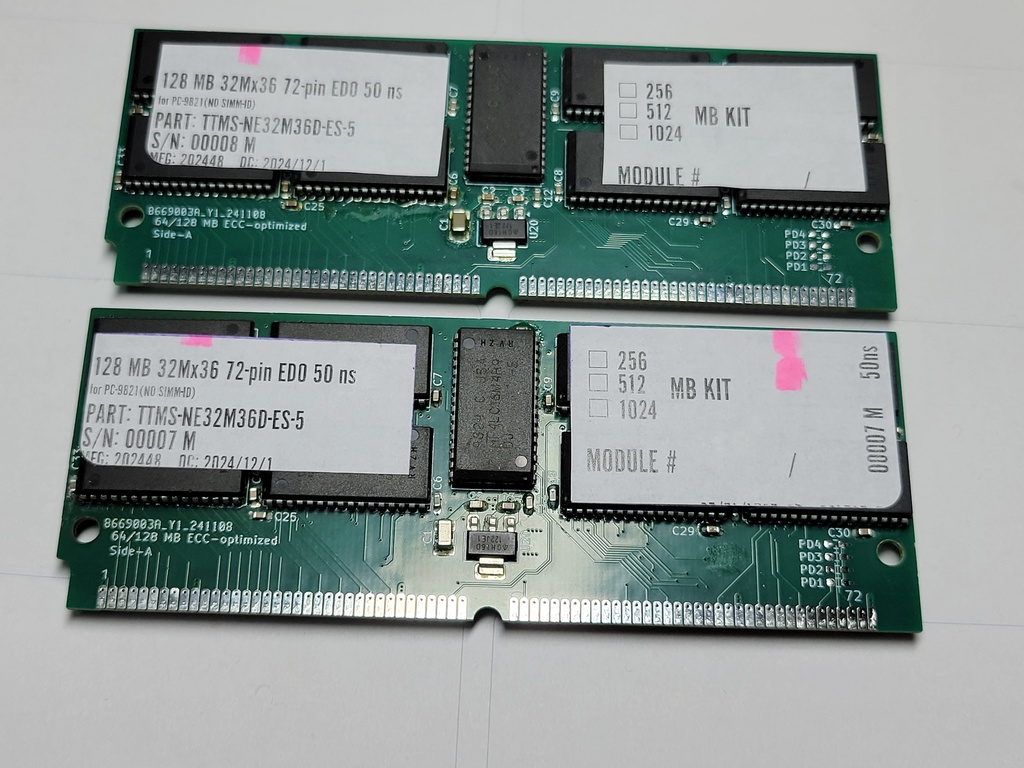 PC-9821向け 128MB EDO ECC SIMM 2 枚セット