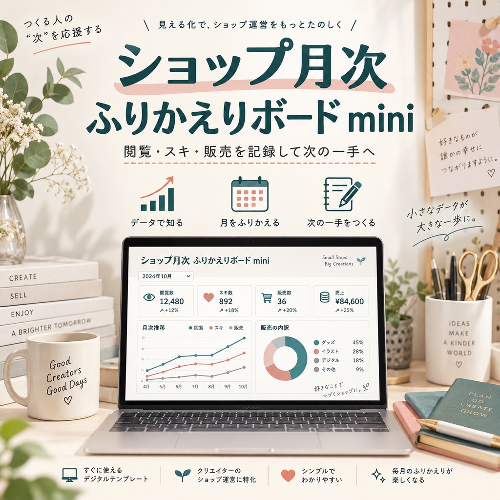 ショップ月次ふりかえりボード mini｜閲覧・スキ・販売を記録