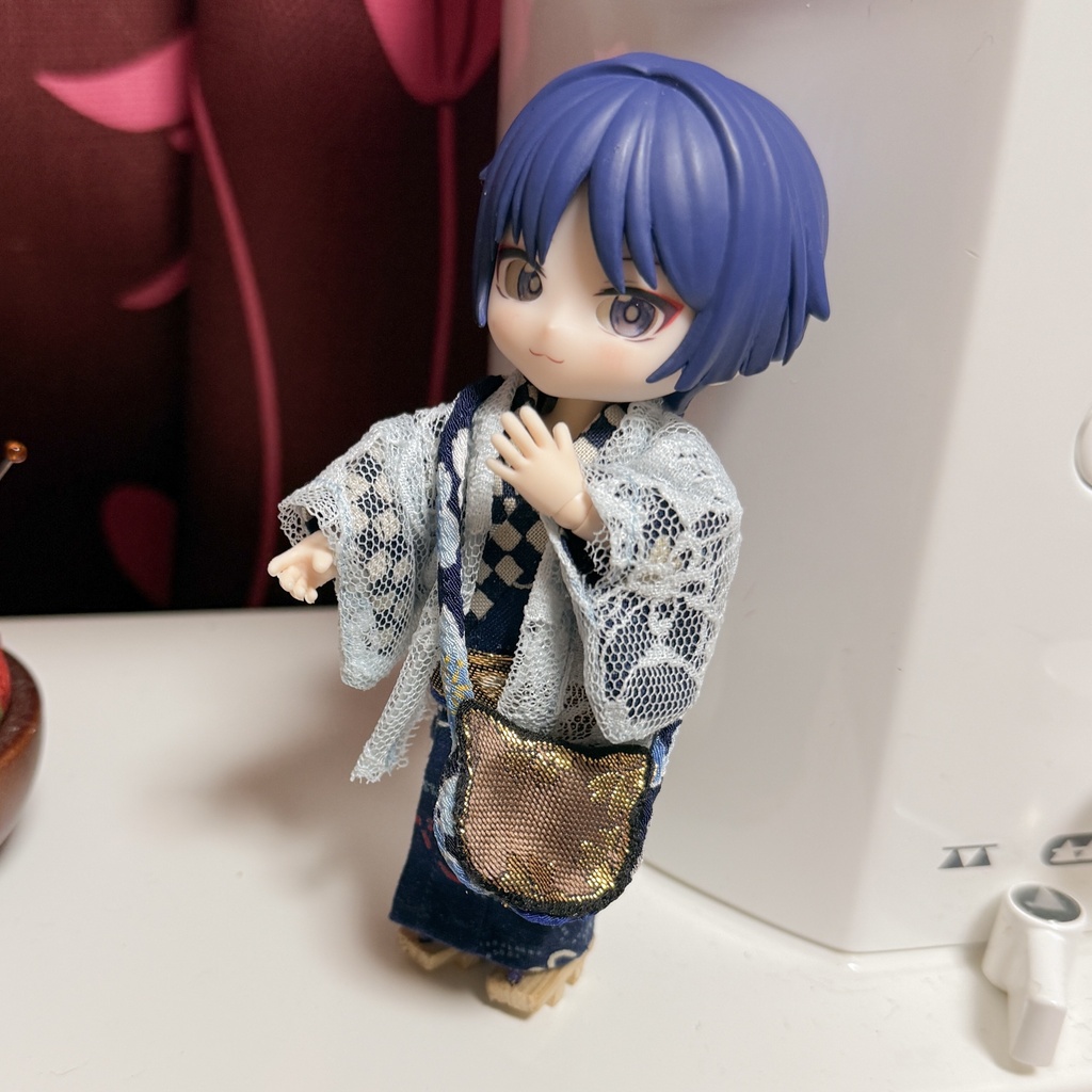 1/12ドールサイズ 和柄ねこちゃんポシェット