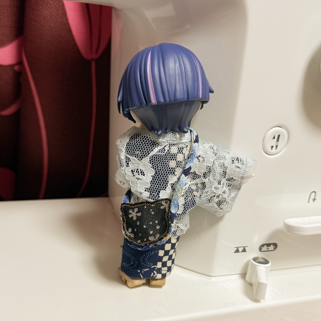 1/12ドールサイズ 和柄ねこちゃんポシェット