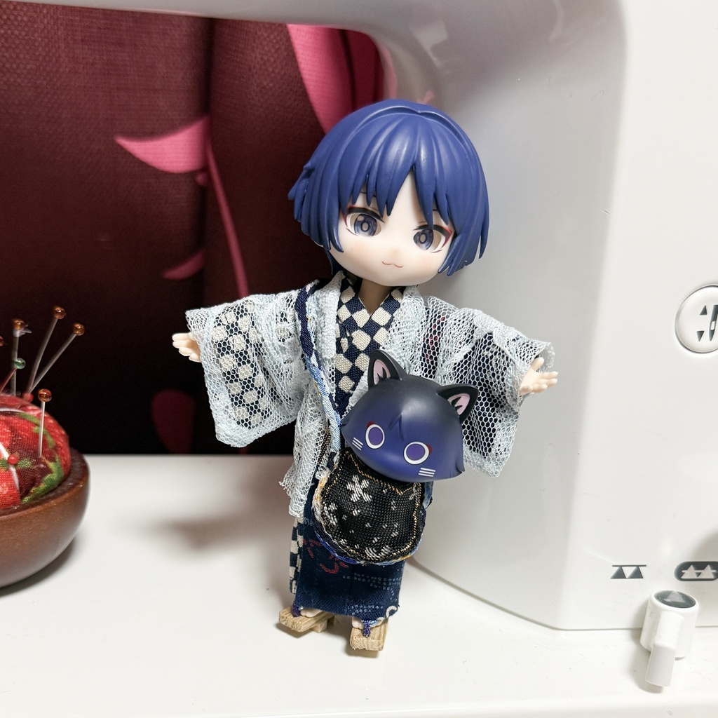 1/12ドールサイズ 和柄ねこちゃんポシェット