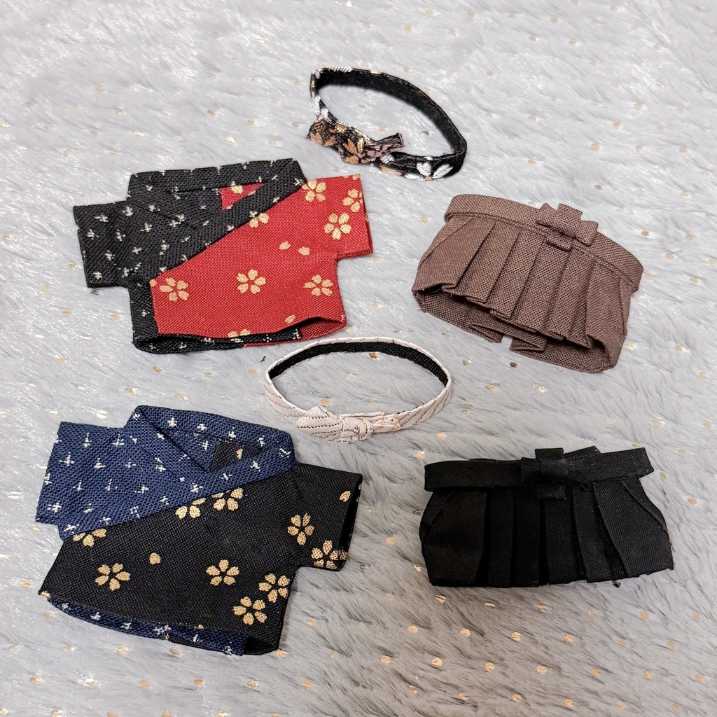 ぬいぐるみ用着物＋帯セット、袴【原神 雨中嬉楽ぬいぐるみ 10cmぬい】