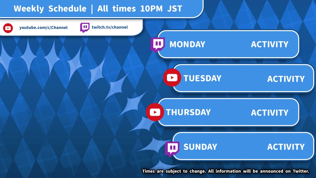 【YouTube/Twitch】Cool Stream Schedule Template | VTuber Graphics