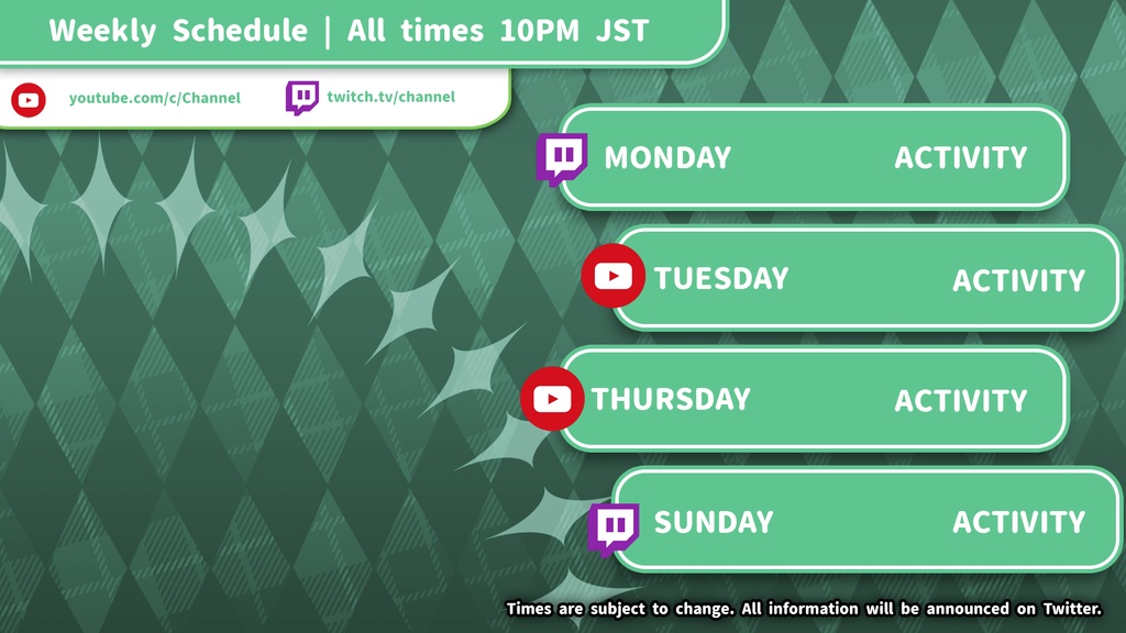 【YouTube/Twitch】Cool Stream Schedule Template | VTuber Graphics