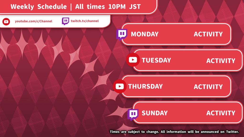 【YouTube/Twitch】Cool Stream Schedule Template | VTuber Graphics