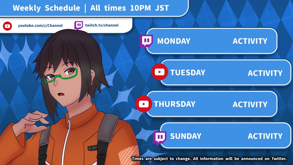 【YouTube/Twitch】Cool Stream Schedule Template | VTuber Graphics