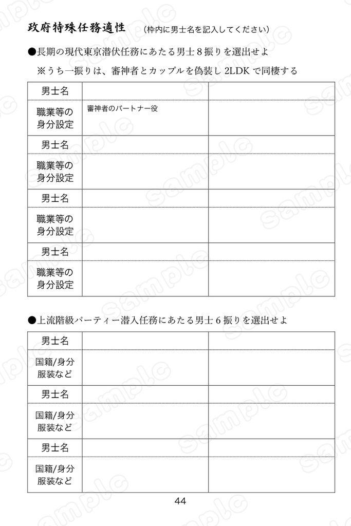 本丸男士観察帳(自本丸妄想書き込みノート)