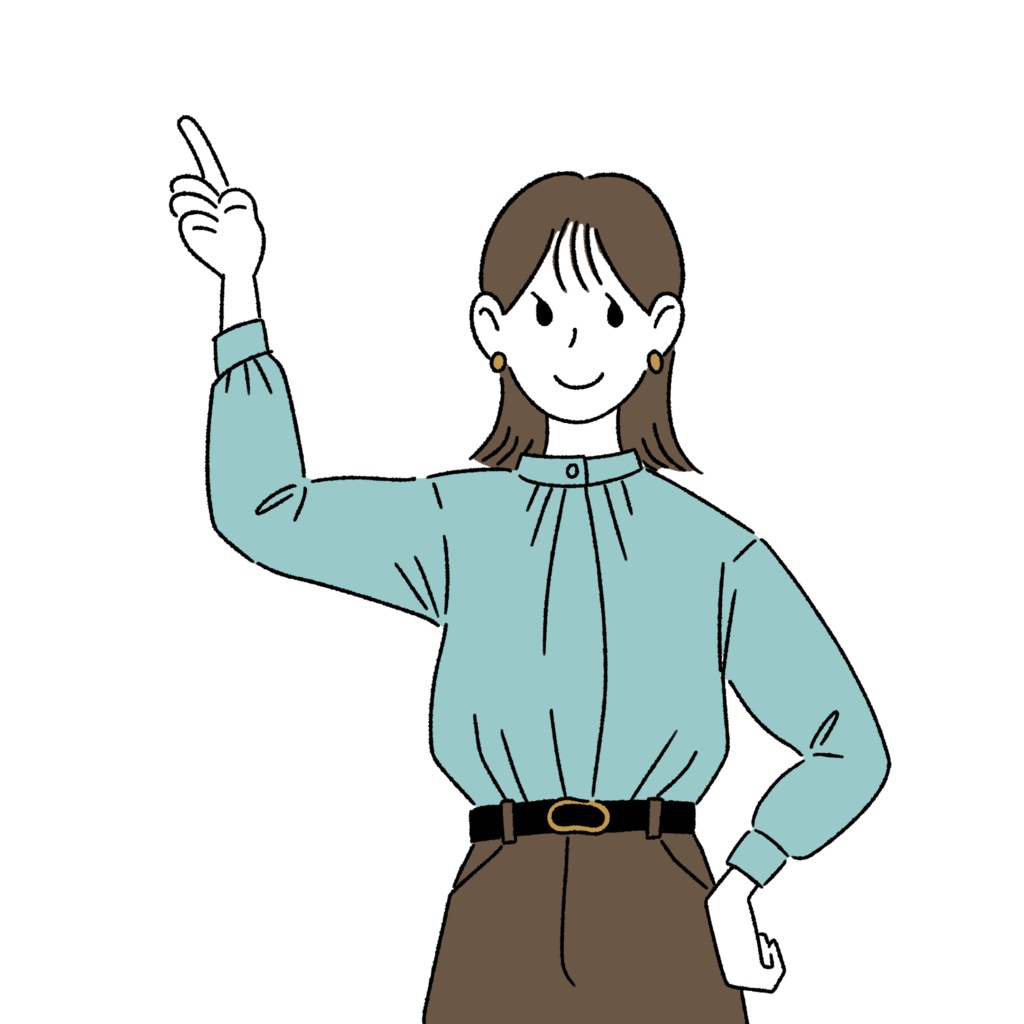 女性・指さしポーズ（イラストカット素材）