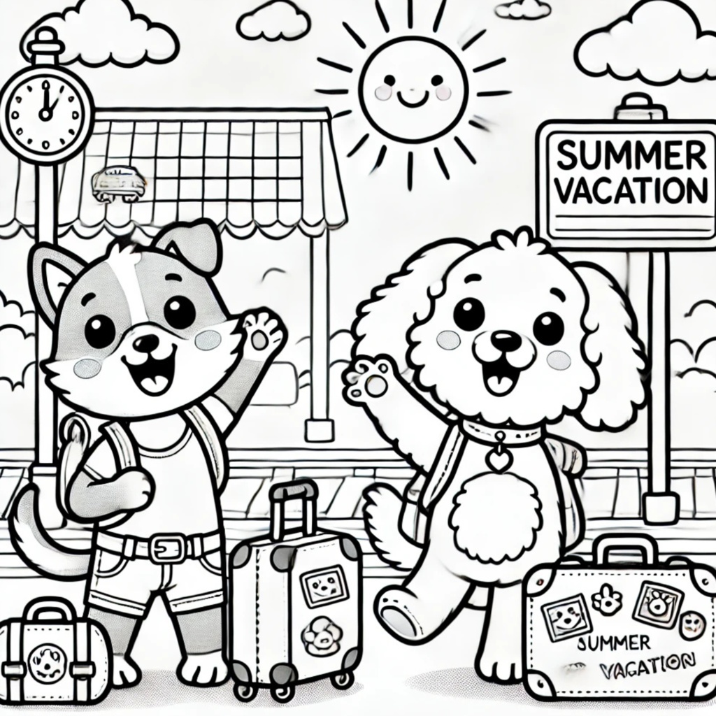 大人の塗り絵 ~猫と犬の夏休み~ Adult Coloring Book: Summer Vacation with Cats and Dogs