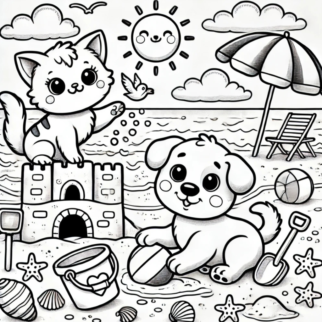 大人の塗り絵 ~猫と犬の夏休み~ Adult Coloring Book: Summer Vacation with Cats and Dogs