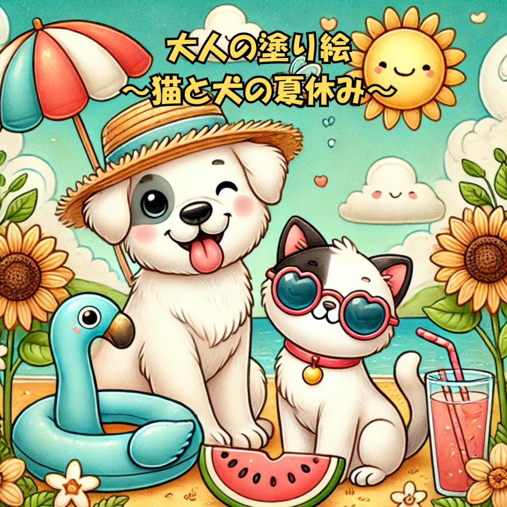 大人の塗り絵 ~猫と犬の夏休み~ Adult Coloring Book: Summer Vacation with Cats and Dogs