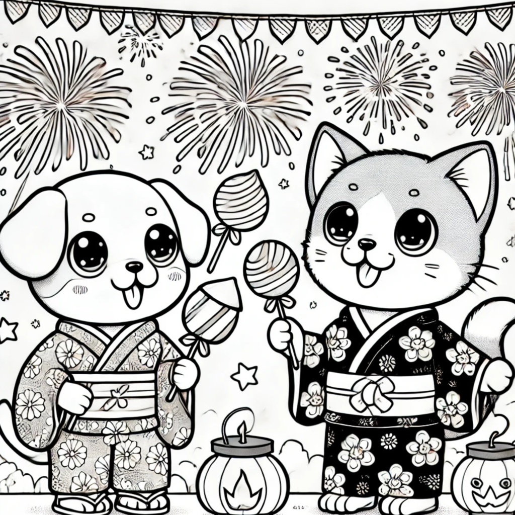 大人の塗り絵 ~猫と犬の夏休み~ Adult Coloring Book: Summer Vacation with Cats and Dogs