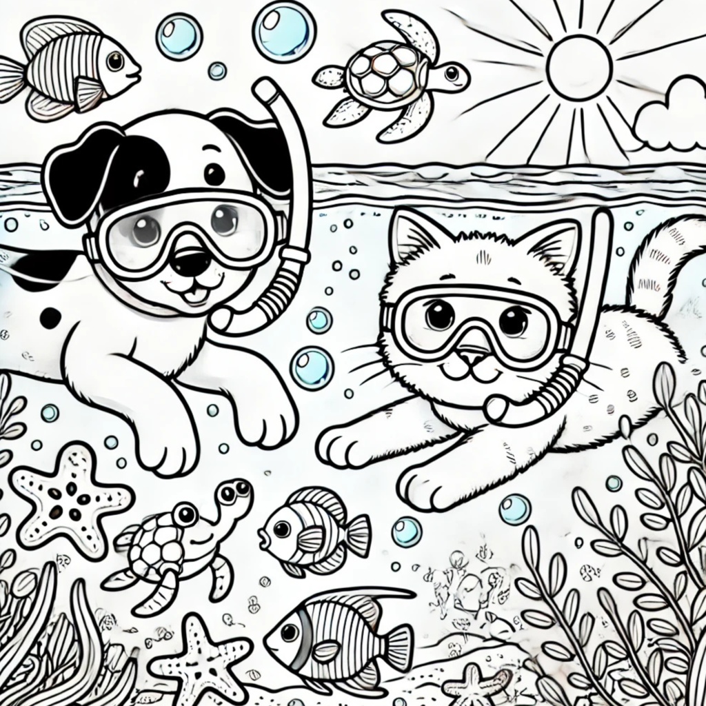大人の塗り絵 ~猫と犬の夏休み~ Adult Coloring Book: Summer Vacation with Cats and Dogs