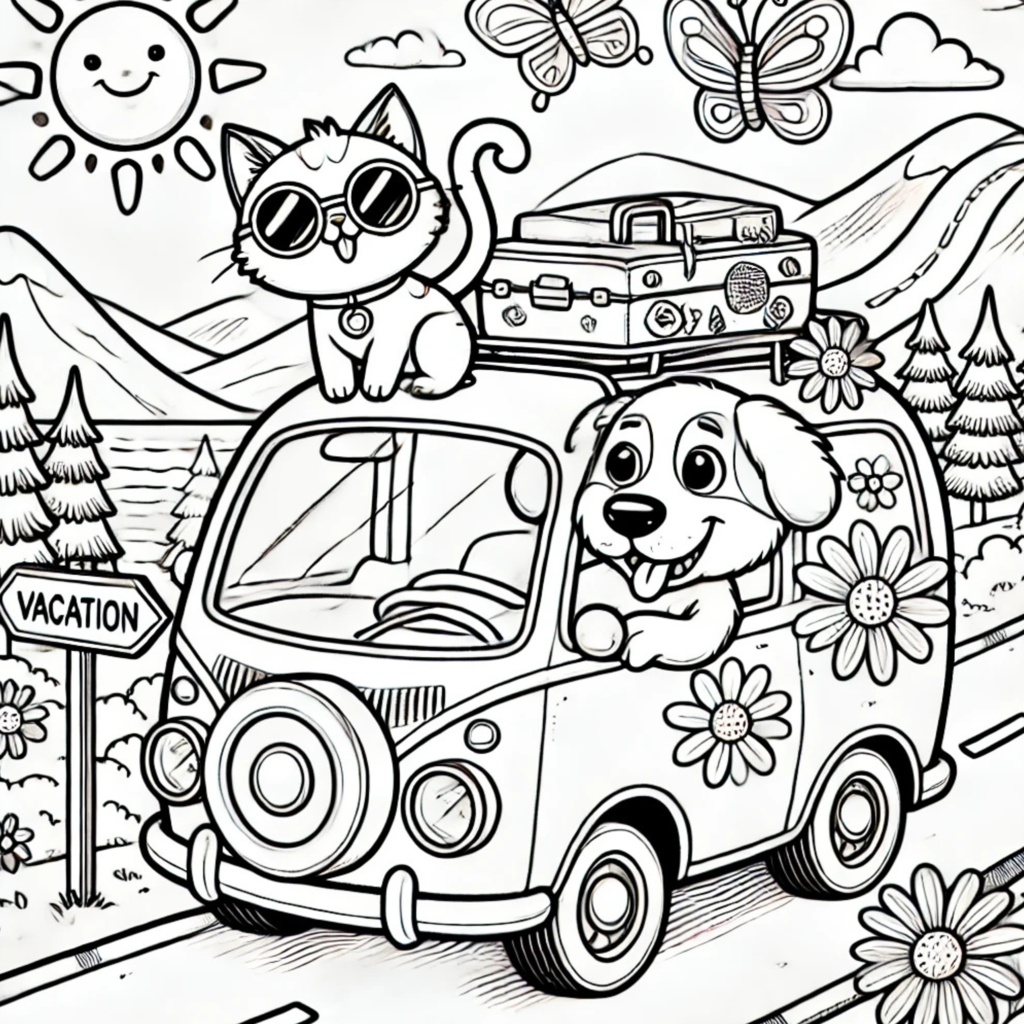 大人の塗り絵 ~猫と犬の夏休み~ Adult Coloring Book: Summer Vacation with Cats and Dogs