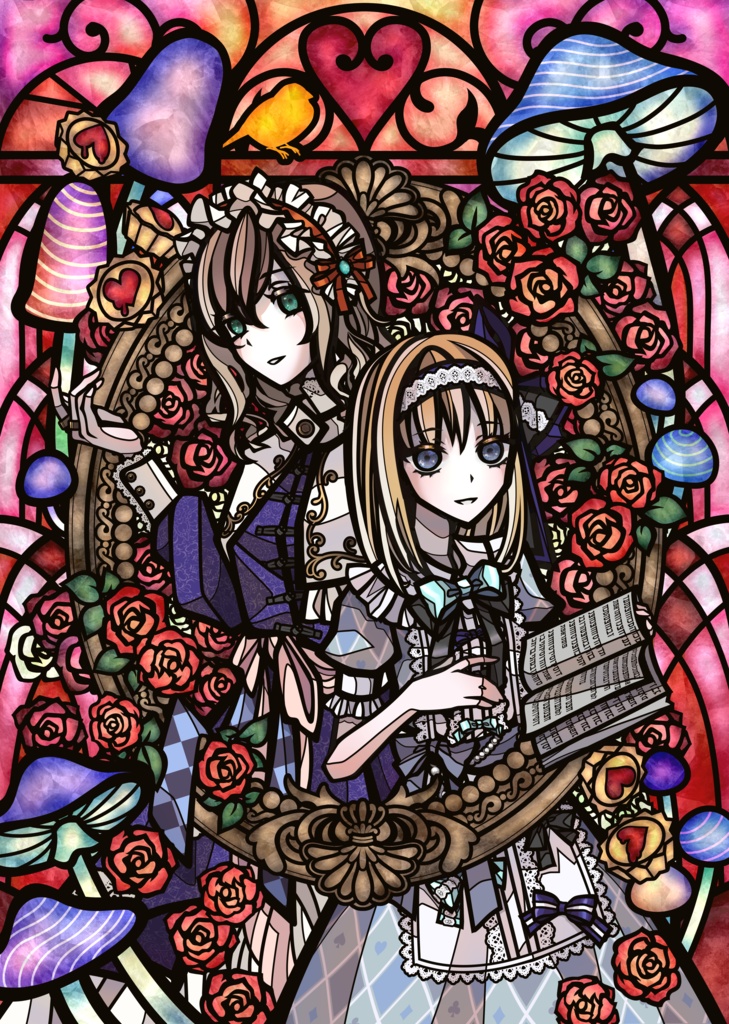 【Lサイズ】アリス&旧作アリスのステンドグラス【All in the Golden Afternoon】