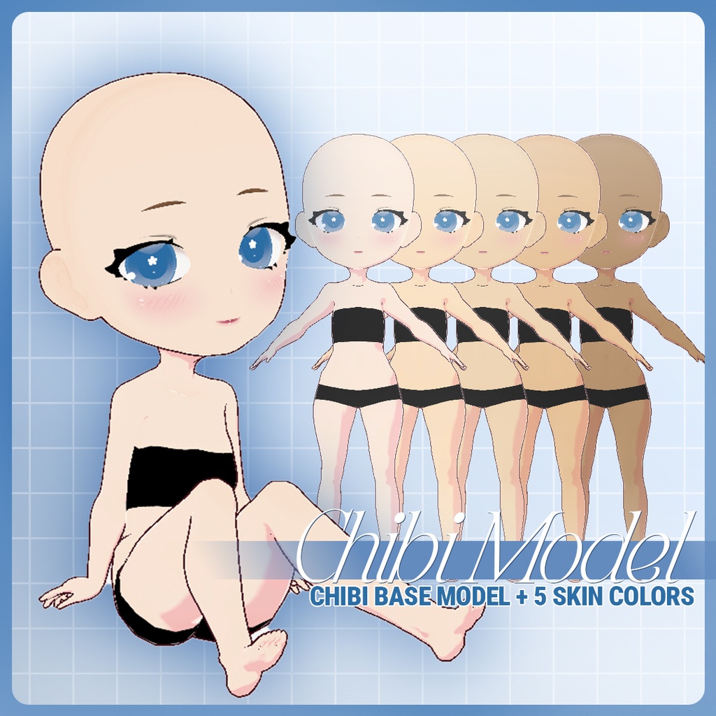 【VRoid Base Model】 Chibi Body Base | 5 Skin Tones | Customizable | Vtuber | Commercial Use | Kawaii