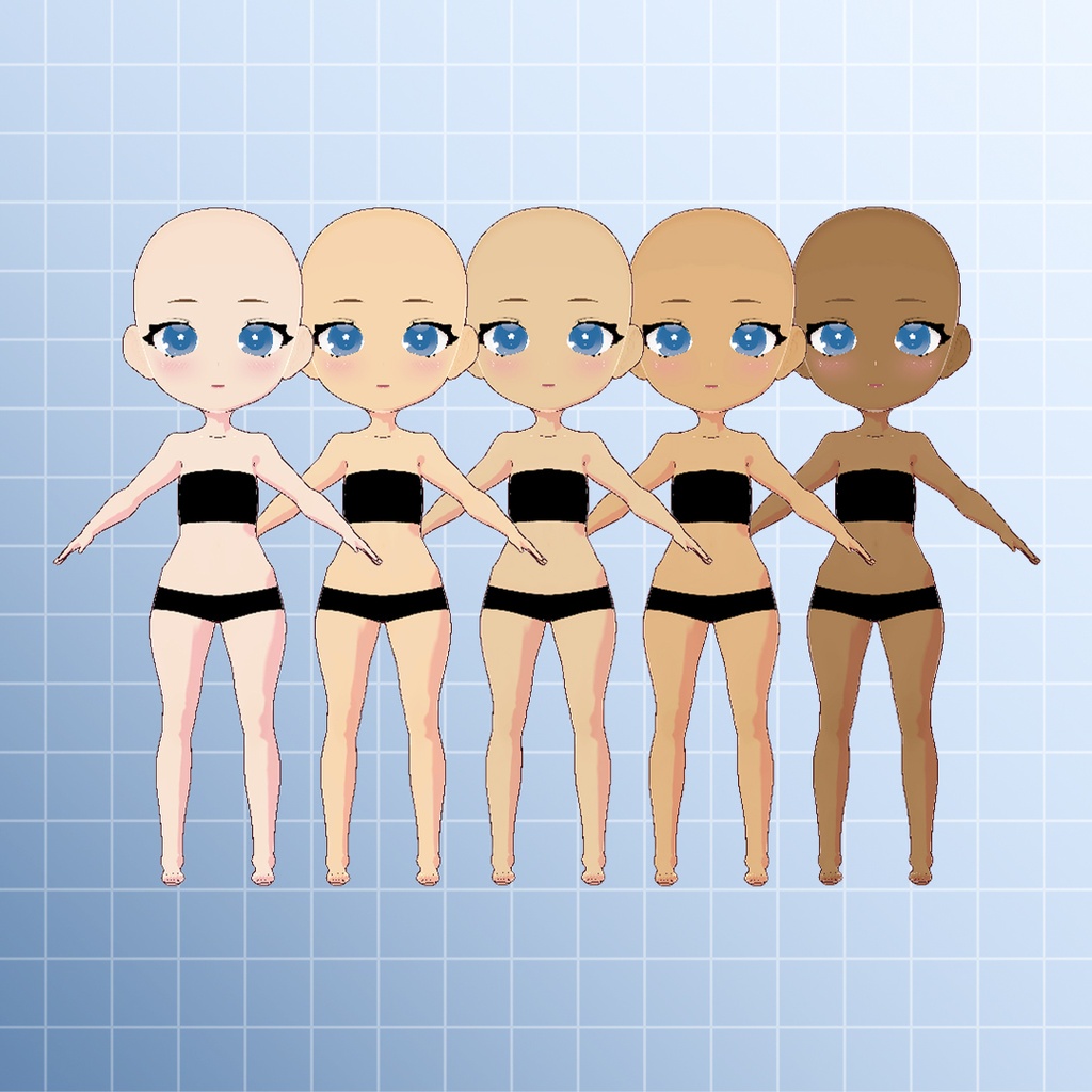 【VRoid Base Model】 Chibi Body Base | 5 Skin Tones | Customizable | Vtuber | Commercial Use | Kawaii