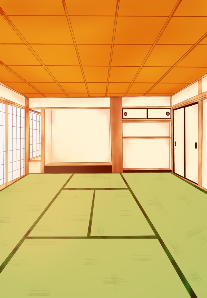 【無料素材】和室背景セット(昼・夕・夜 3種類の時間差分付き)