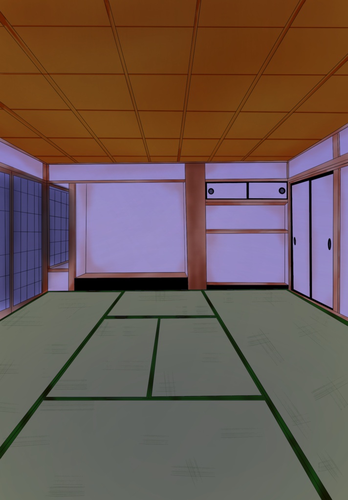 【無料素材】和室背景セット(昼・夕・夜 3種類の時間差分付き)