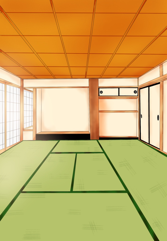 【無料素材】和室背景セット(昼・夕・夜 3種類の時間差分付き)