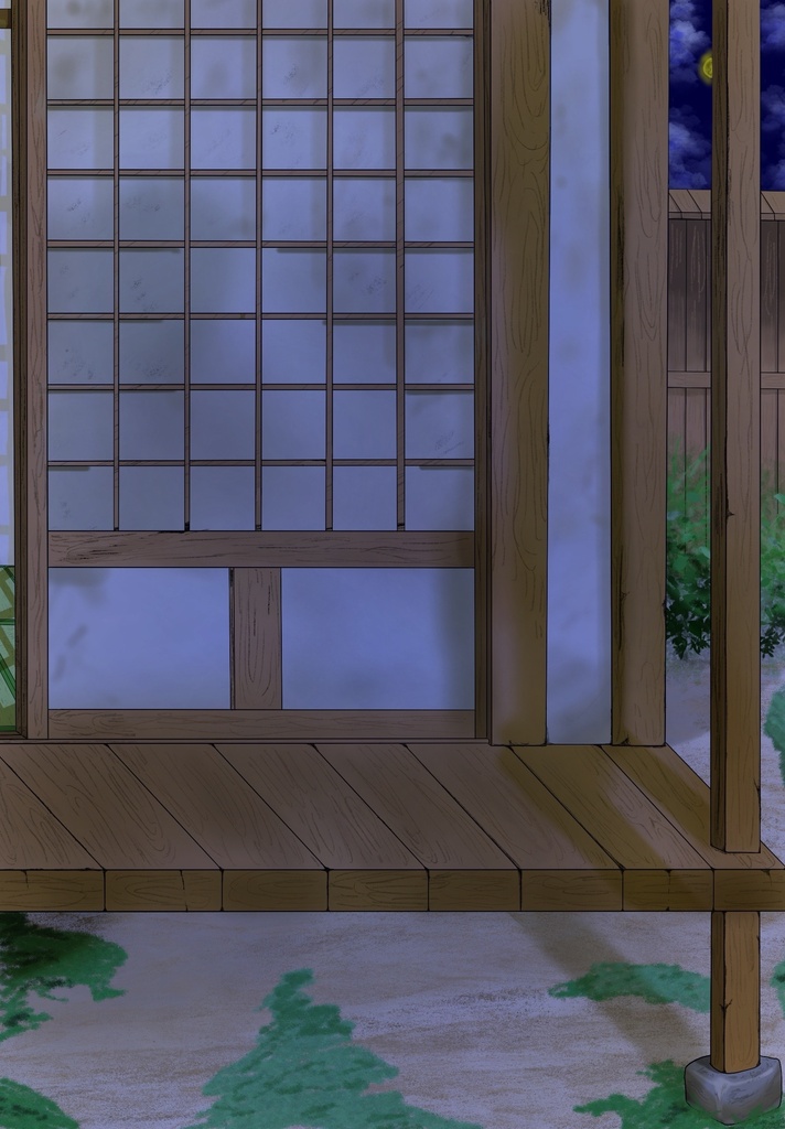 【無料素材】縁側背景セット(昼・夕・夜 3種類の時間差分付き)