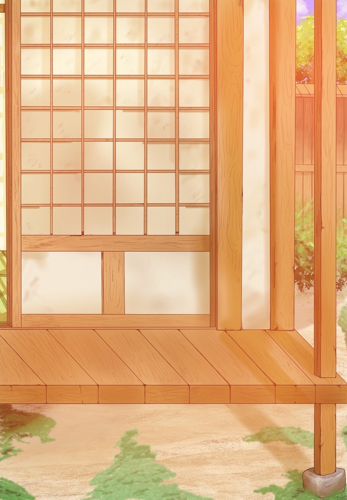 【無料素材】縁側背景セット(昼・夕・夜 3種類の時間差分付き)
