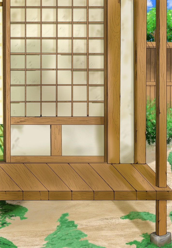 【無料素材】縁側背景セット(昼・夕・夜 3種類の時間差分付き)
