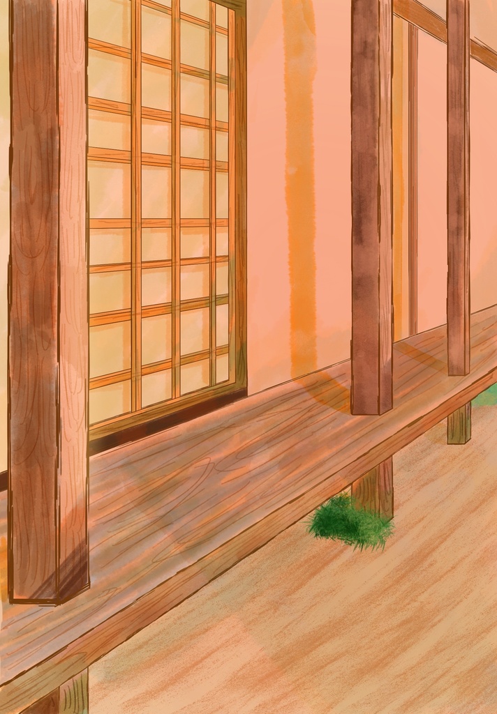 【無料背景素材】和風・縁側|昼・夕・夜 3種セット